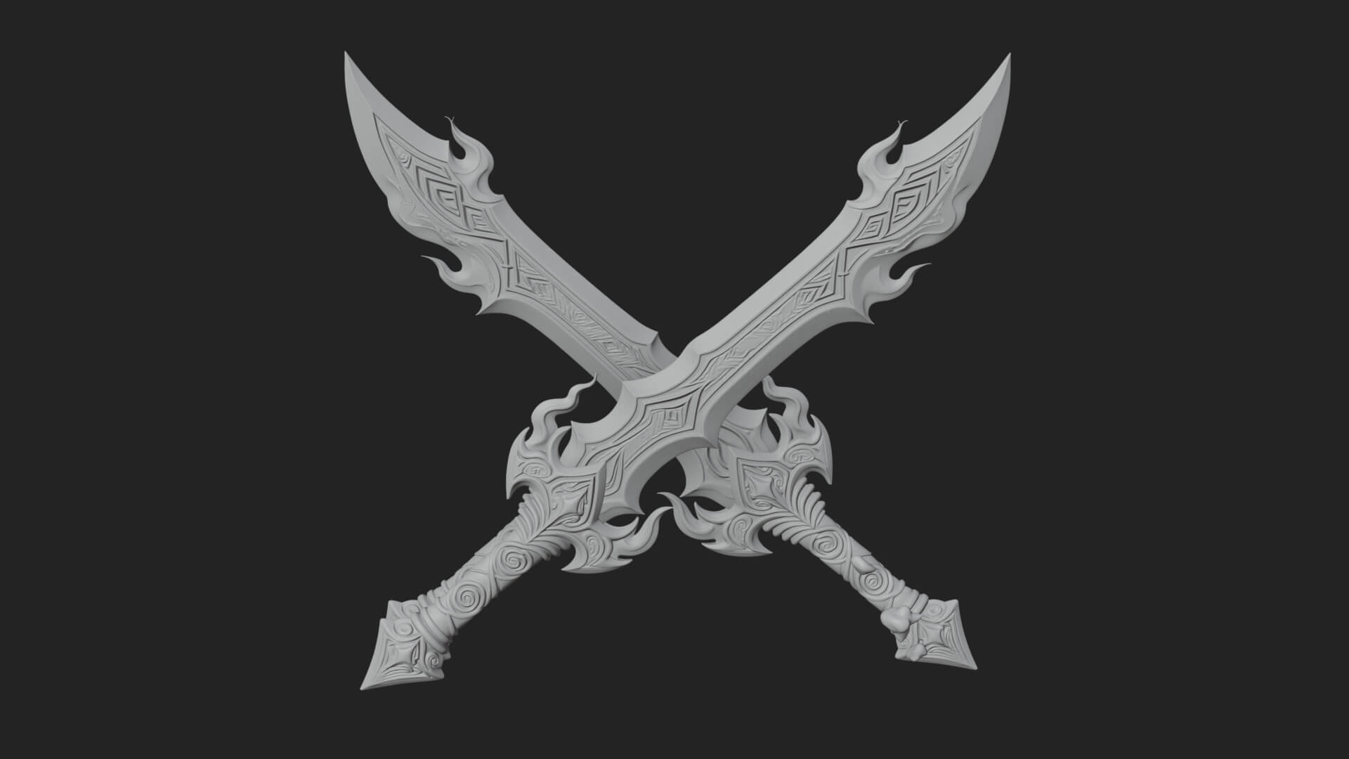 Flame Blade Sword Pair Model Design 3 3D Print Model 3D Model