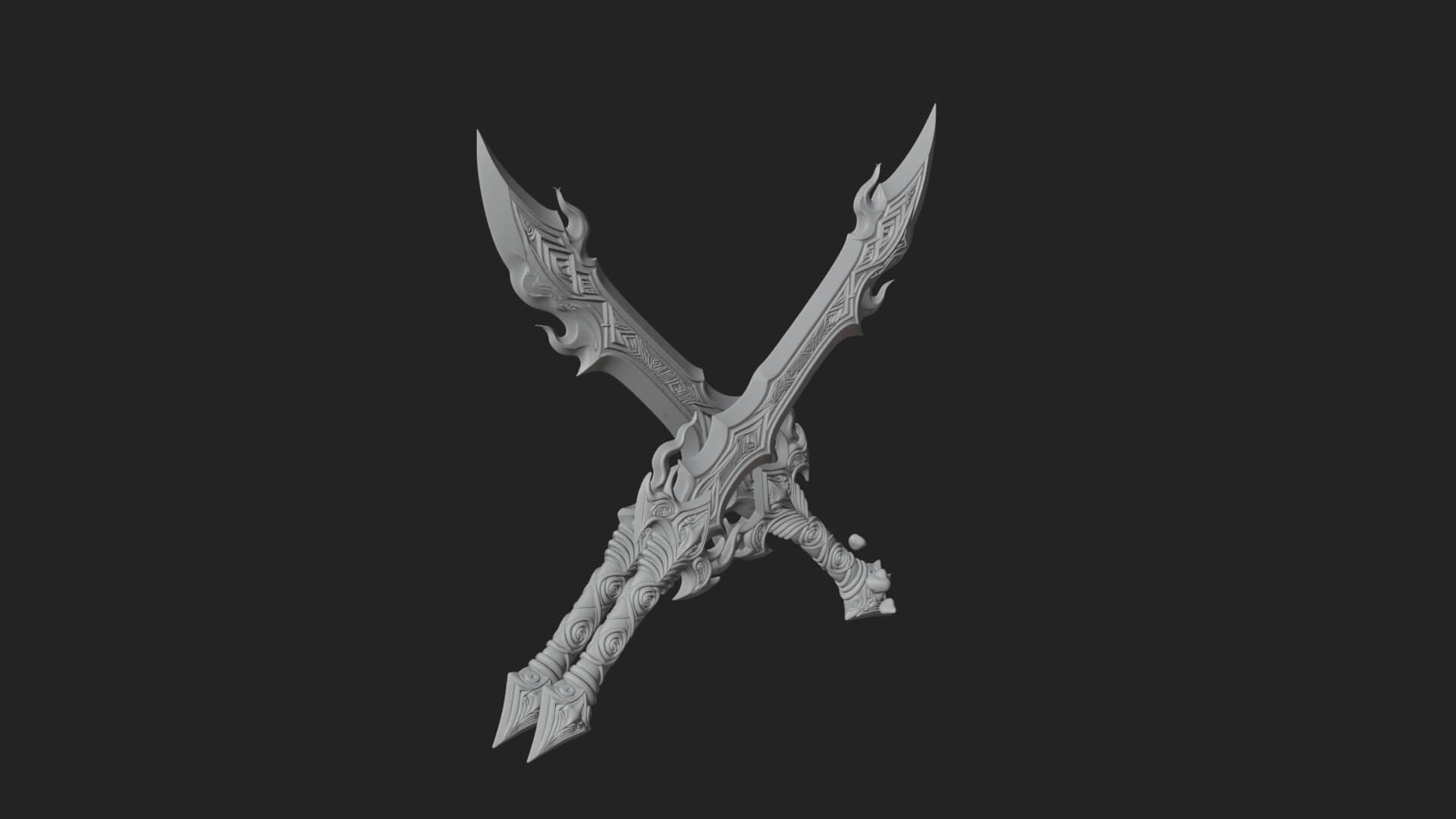 Flame Blade Sword Pair Model Design 3 3D Print Model 3D Model