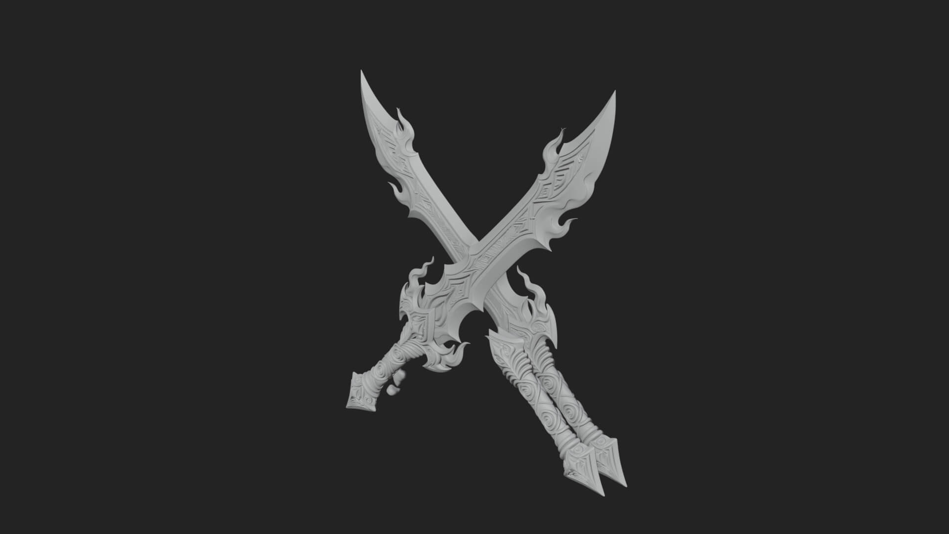 Flame Blade Sword Pair Model Design 3 3D Print Model 3D Model