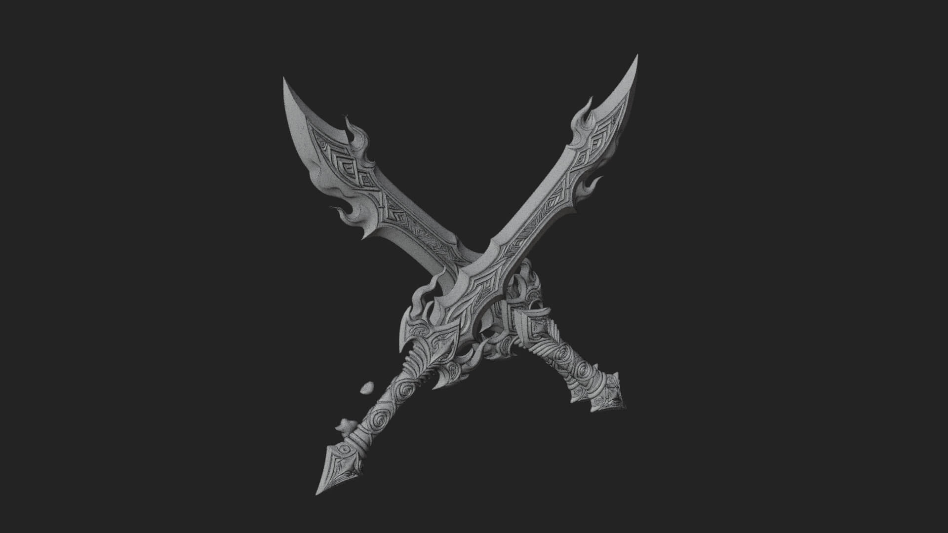 Flame Blade Sword Pair Model Design 3 3D Print Model 3D Model