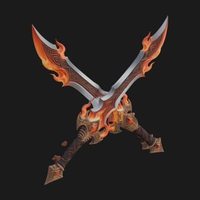 Flame Blade Sword Pair Model Design 3 3D Print Model