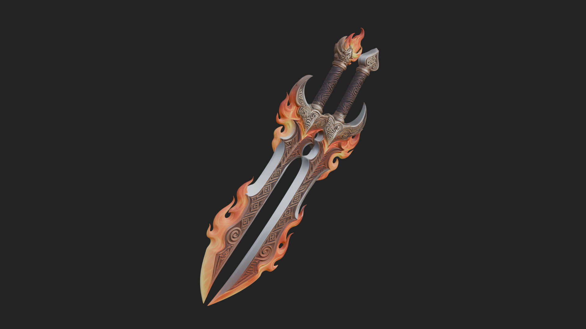 Flame Blade Sword Pair Model Design 4 3D Print Model 3D Model