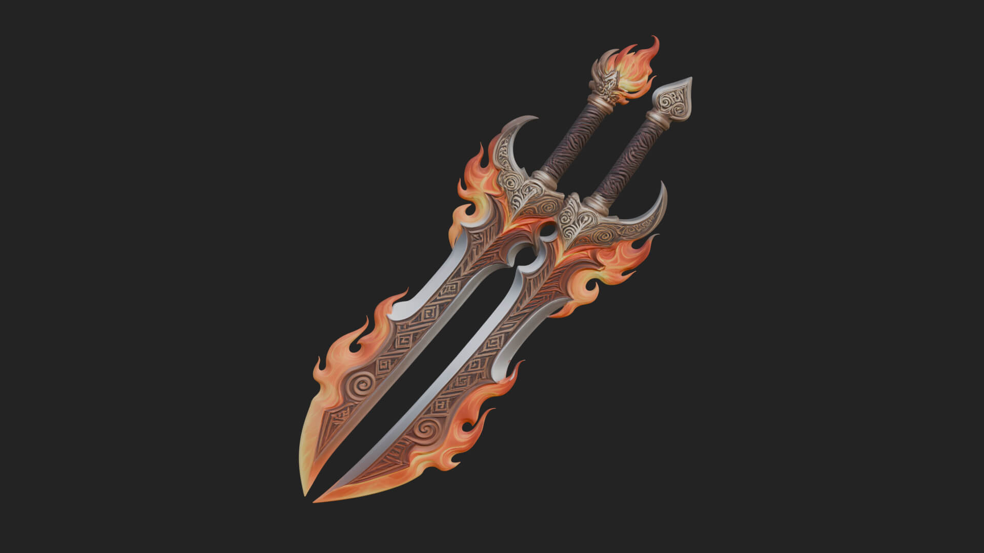 Flame Blade Sword Pair Model Design 4 3D Print Model 3D Model