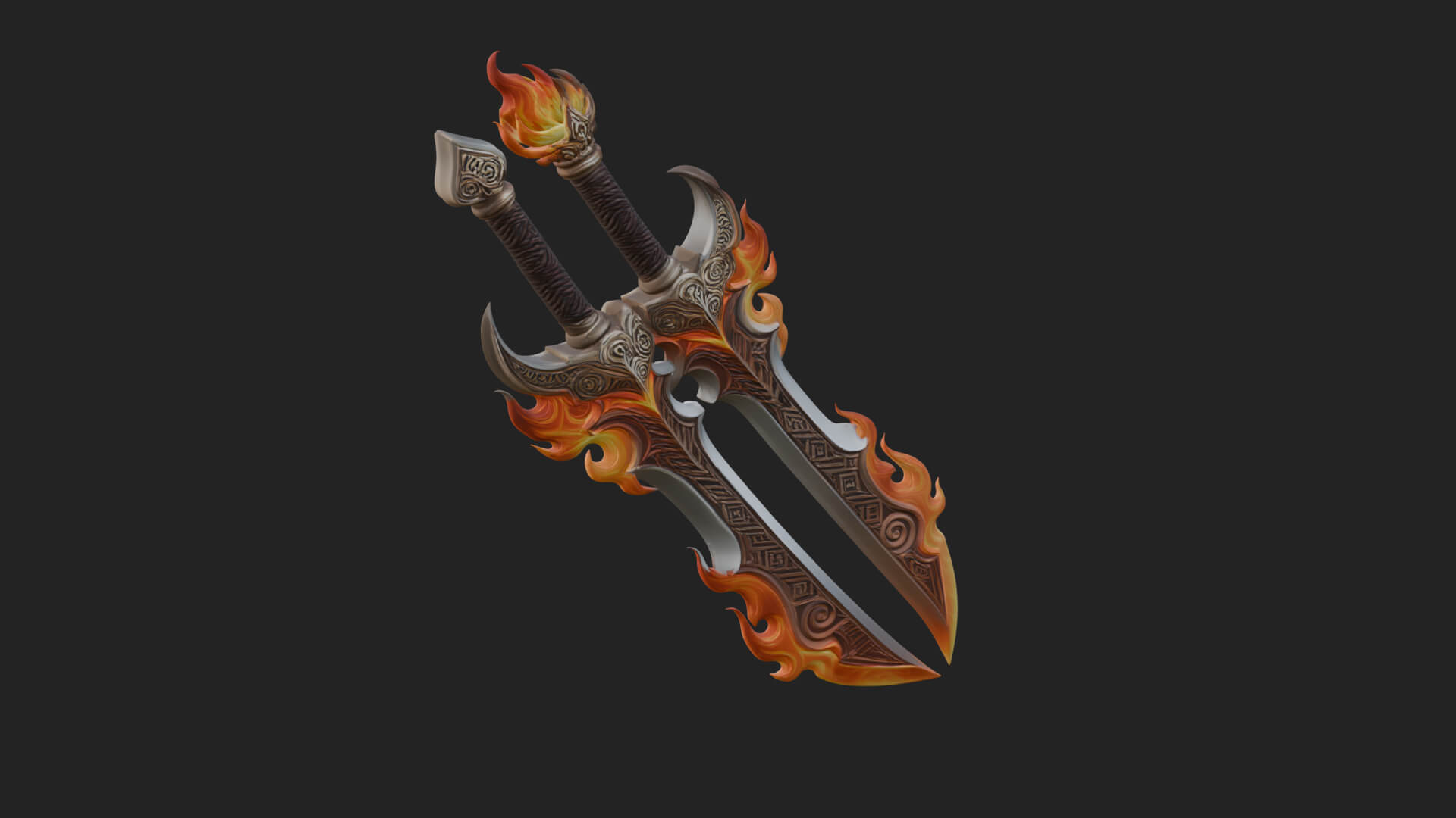 Flame Blade Sword Pair Model Design 4 3D Print Model 3D Model