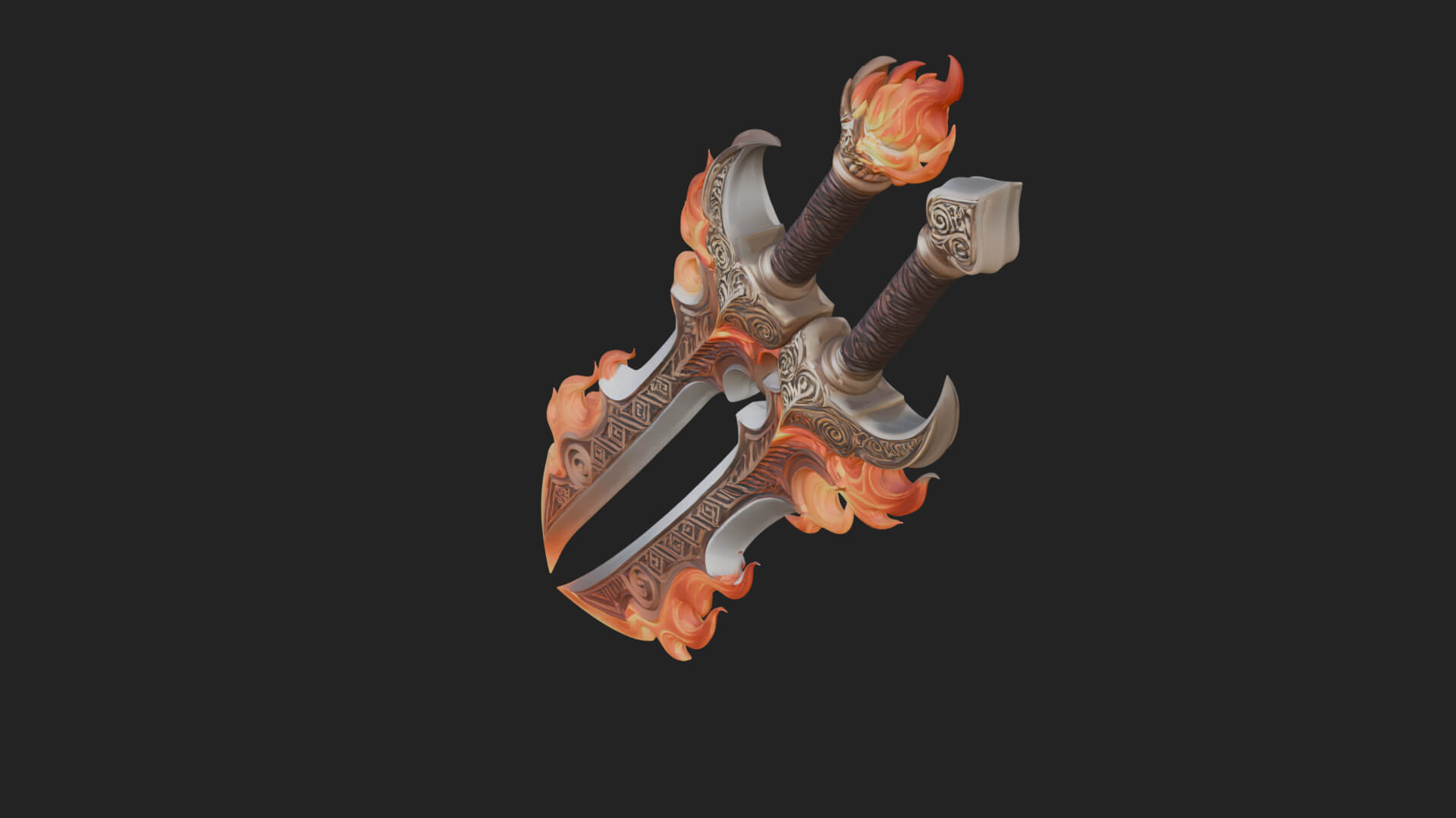 Flame Blade Sword Pair Model Design 4 3D Print Model 3D Model