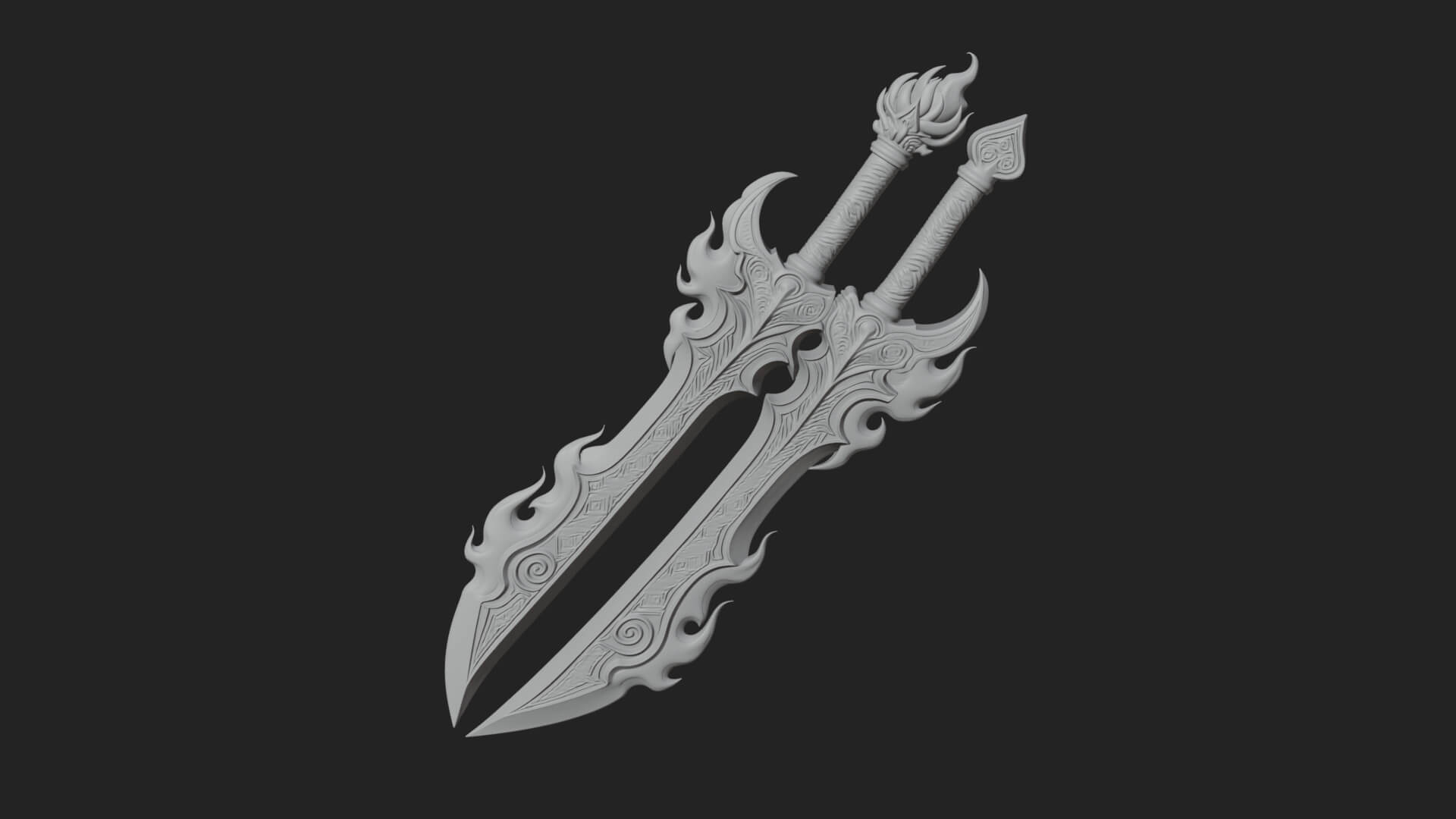 Flame Blade Sword Pair Model Design 4 3D Print Model 3D Model