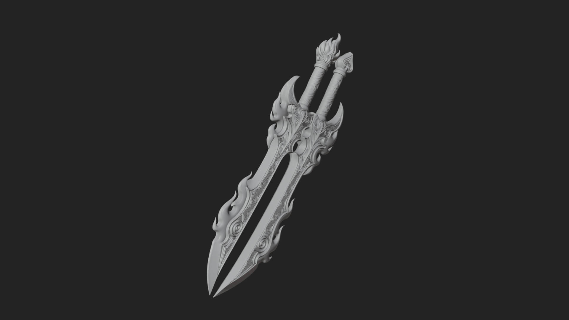 Flame Blade Sword Pair Model Design 4 3D Print Model 3D Model