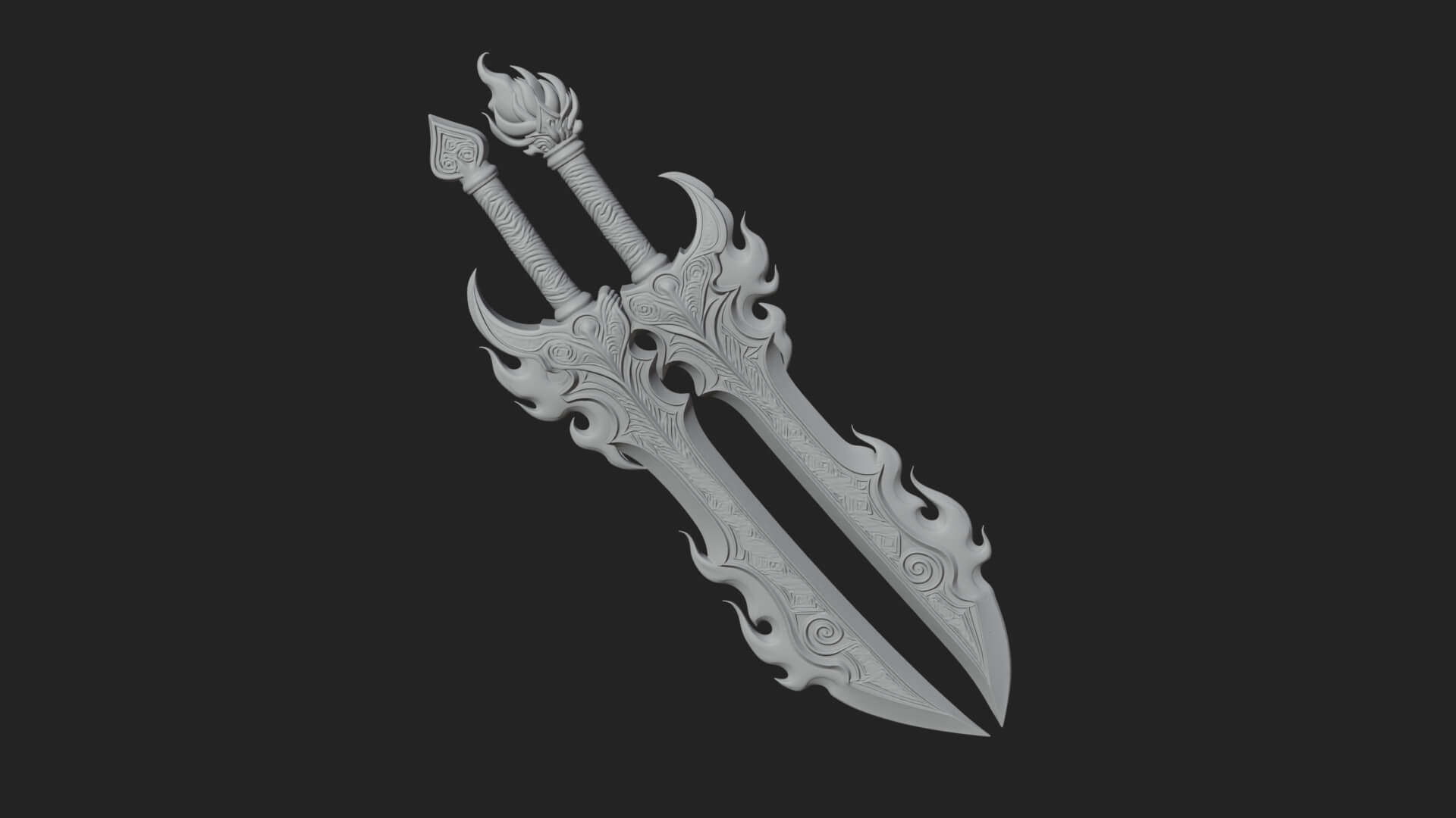 Flame Blade Sword Pair Model Design 4 3D Print Model 3D Model