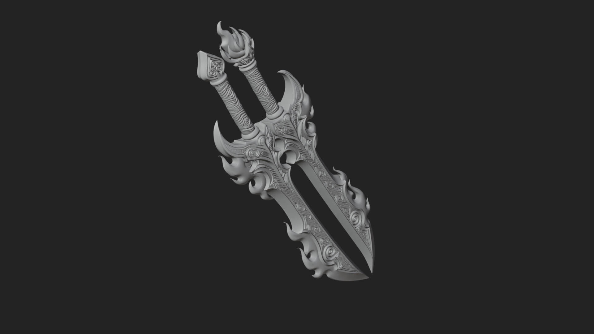 Flame Blade Sword Pair Model Design 4 3D Print Model 3D Model