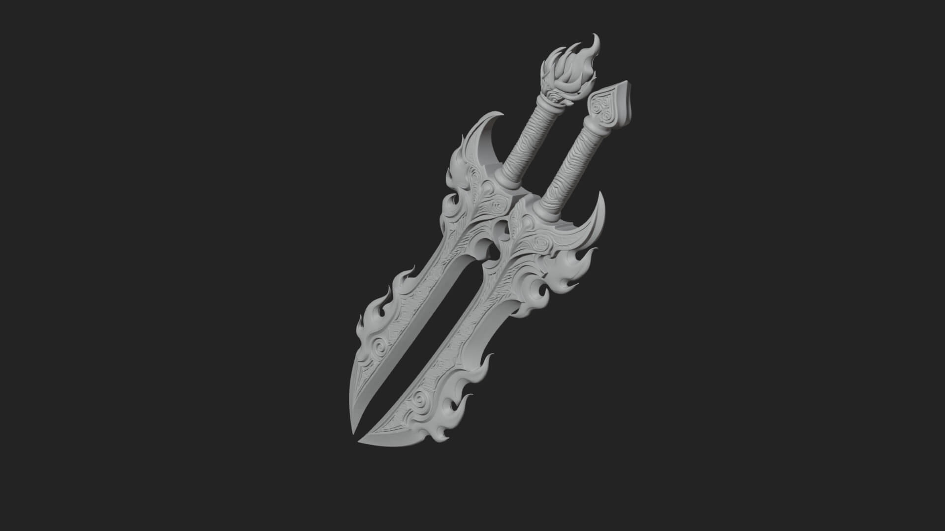 Flame Blade Sword Pair Model Design 4 3D Print Model 3D Model