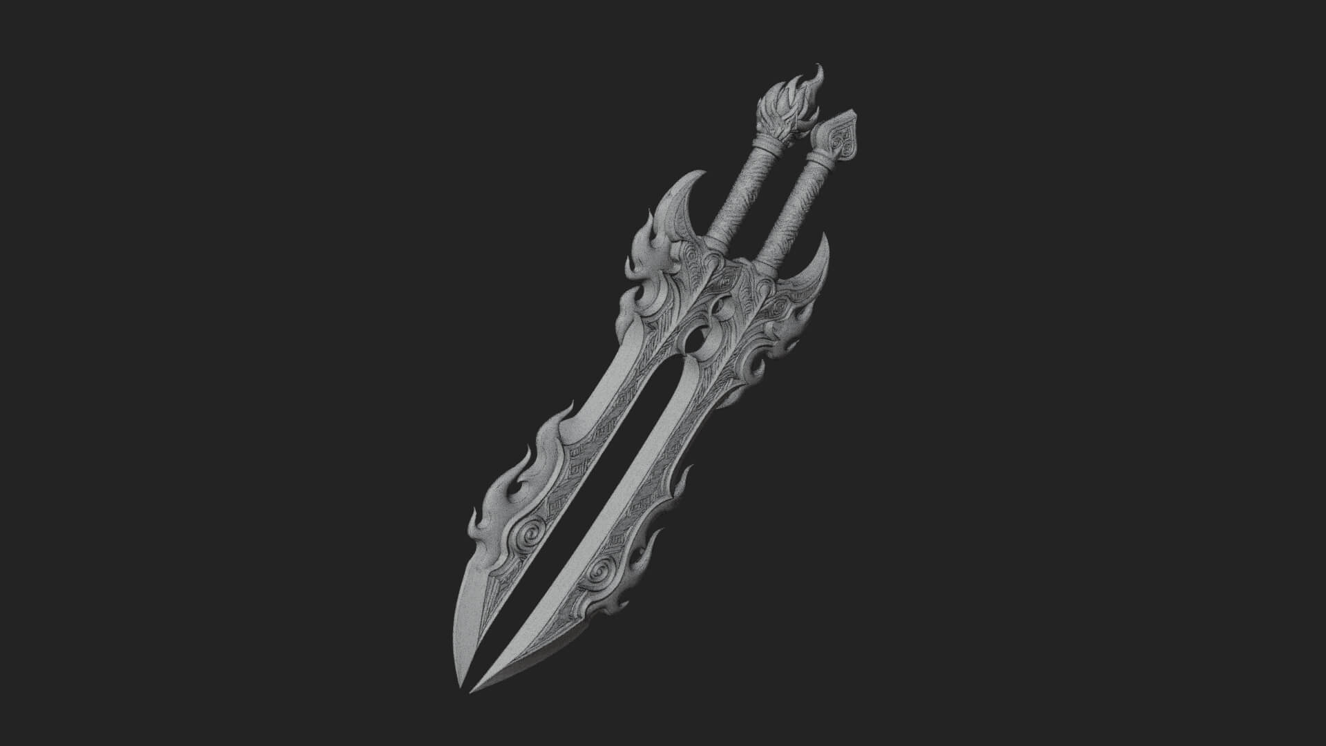 Flame Blade Sword Pair Model Design 4 3D Print Model 3D Model