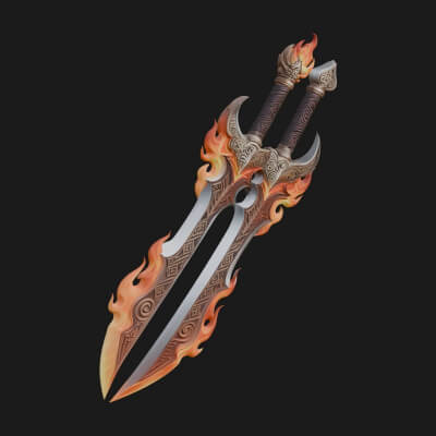Flame Blade Sword Pair Model Design 4 3D Print Model