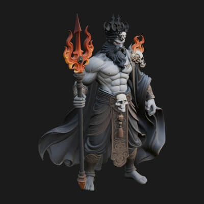 Flame Crowned Death God Statue Design 1 3D Print Model