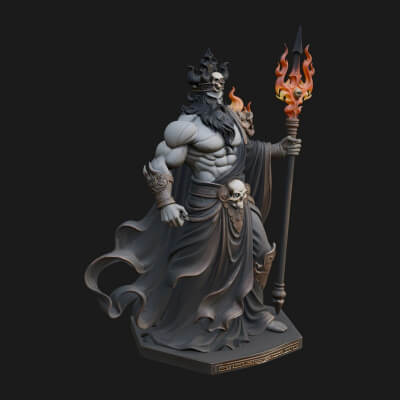 Flame Crowned Death God Statue Design 2 3D Print Model