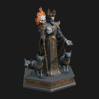 Flame-Crowned Death God Statue Design 4 3D Print Model