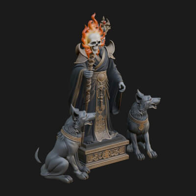 Flame-Crowned Death God Statue Design 5 3D Print Model