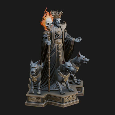 Flame-Crowned Death God Statue Design 7 3D Print Model