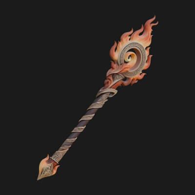 Flame Crowned Staff Model Design 2 3D Print Model