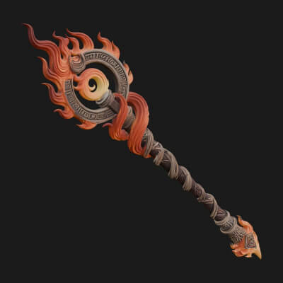 Flame Crowned Staff Model Design 3 3D Print Model