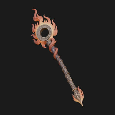 Flame Crowned Staff Model Design 4 3D Print Model