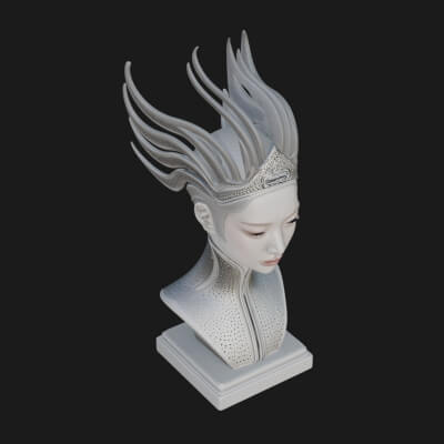 Flame Hair Abstract Bust Statue Design 1 3D Print Model