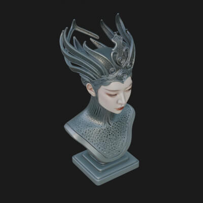 Flame Hair Abstract Bust Statue Design 2 3D Print Model