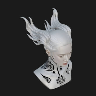 Flame Hair Abstract Bust Statue Design 4 3D Print Model