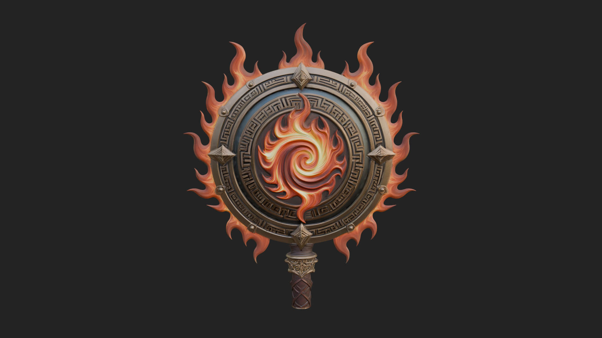 Flame Ringed Shield Model Design 1 3D Print Model 3D Model