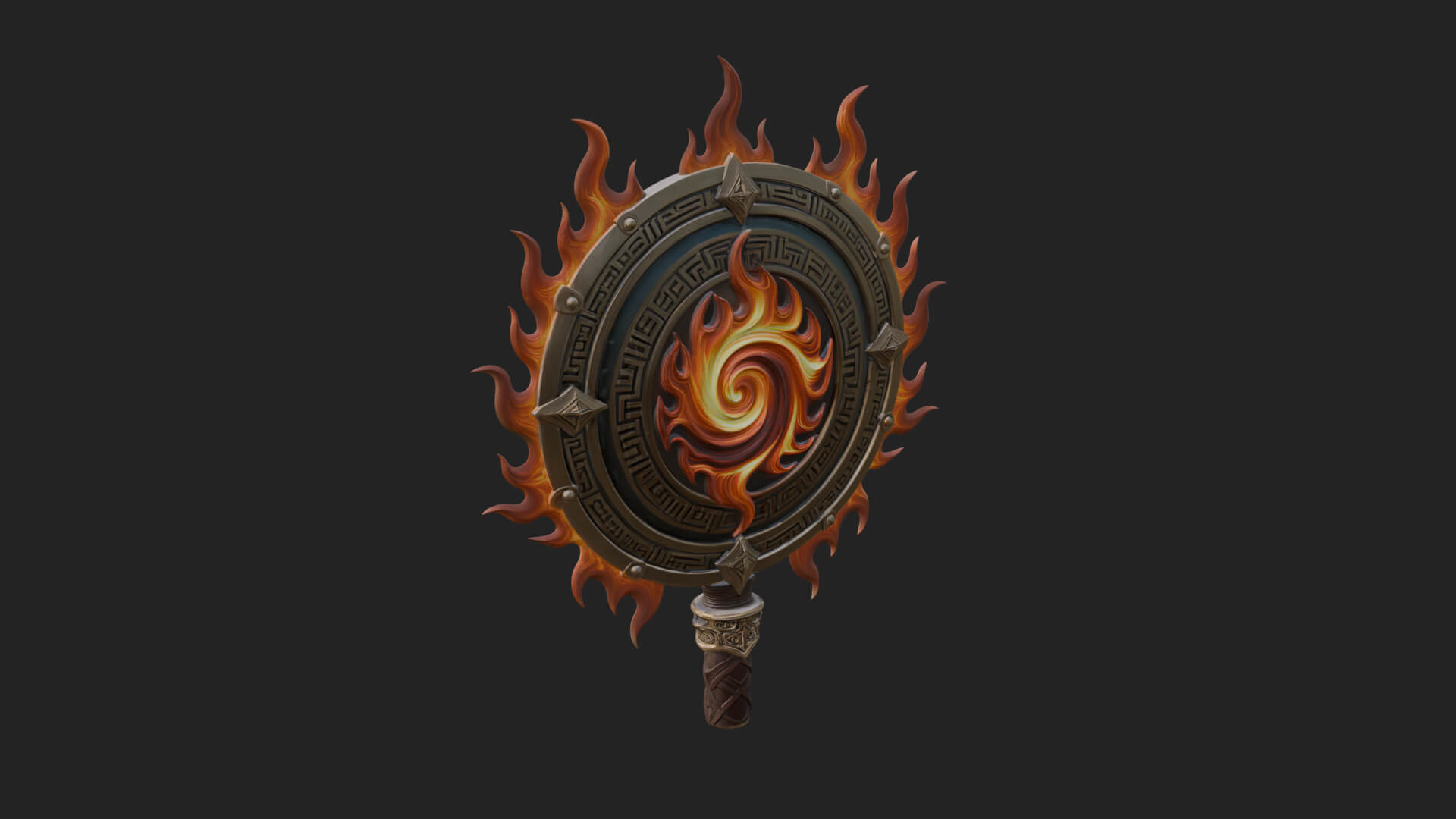 Flame Ringed Shield Model Design 1 3D Print Model 3D Model