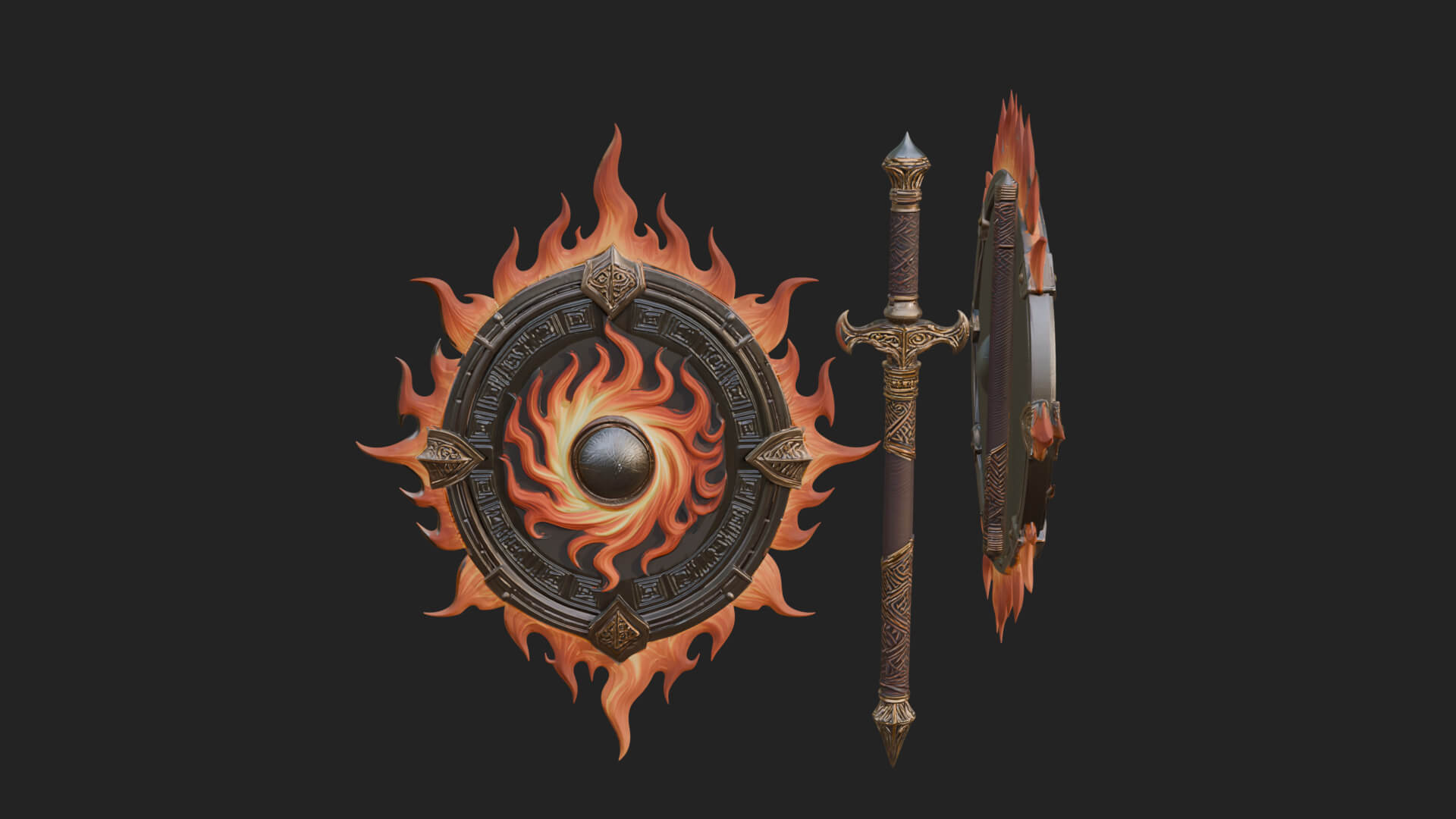 Flame Ringed Shield Model Design 2 3D Print Model 3D Model