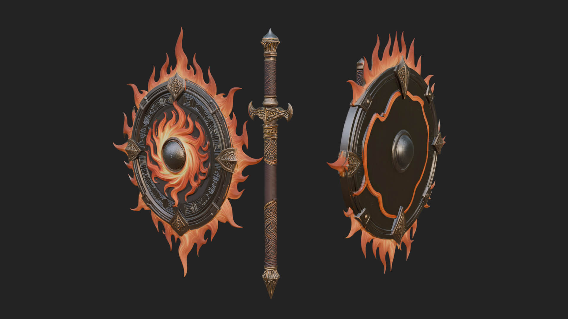 Flame Ringed Shield Model Design 2 3D Print Model 3D Model