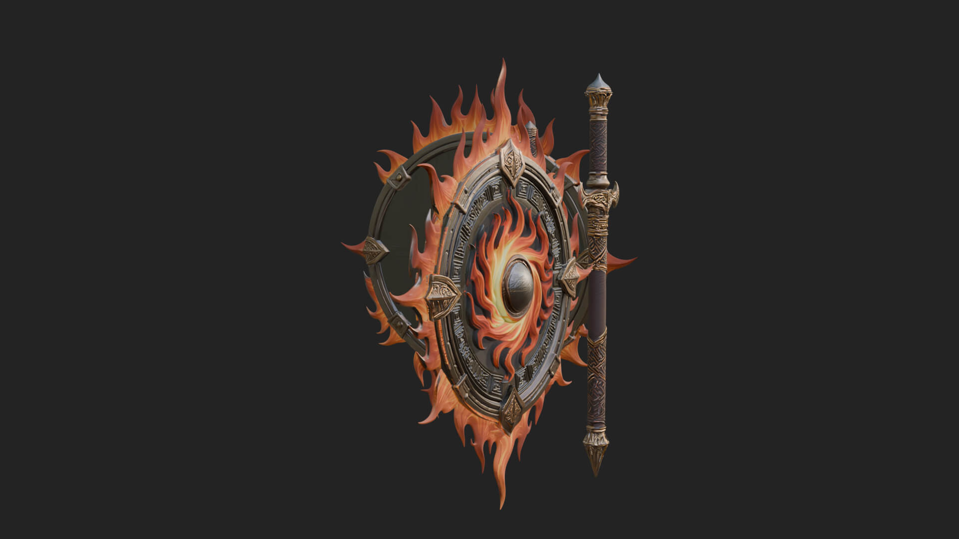 Flame Ringed Shield Model Design 2 3D Print Model 3D Model