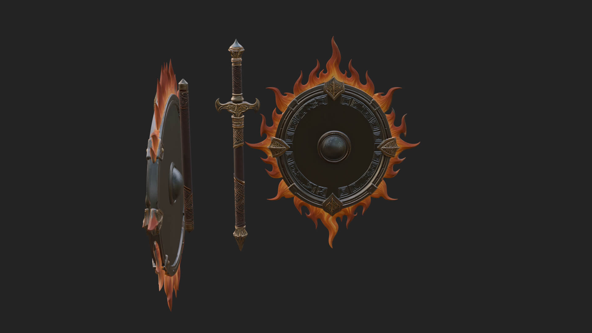 Flame Ringed Shield Model Design 2 3D Print Model 3D Model