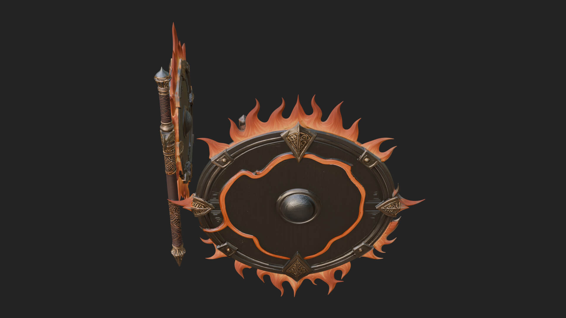 Flame Ringed Shield Model Design 2 3D Print Model 3D Model