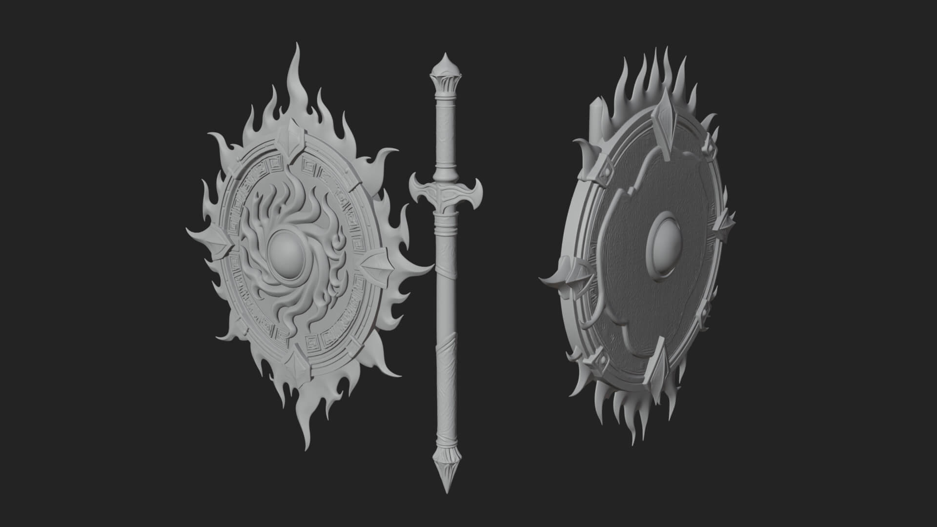 Flame Ringed Shield Model Design 2 3D Print Model 3D Model