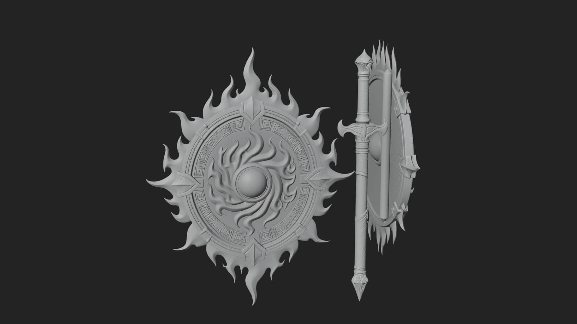 Flame Ringed Shield Model Design 2 3D Print Model 3D Model