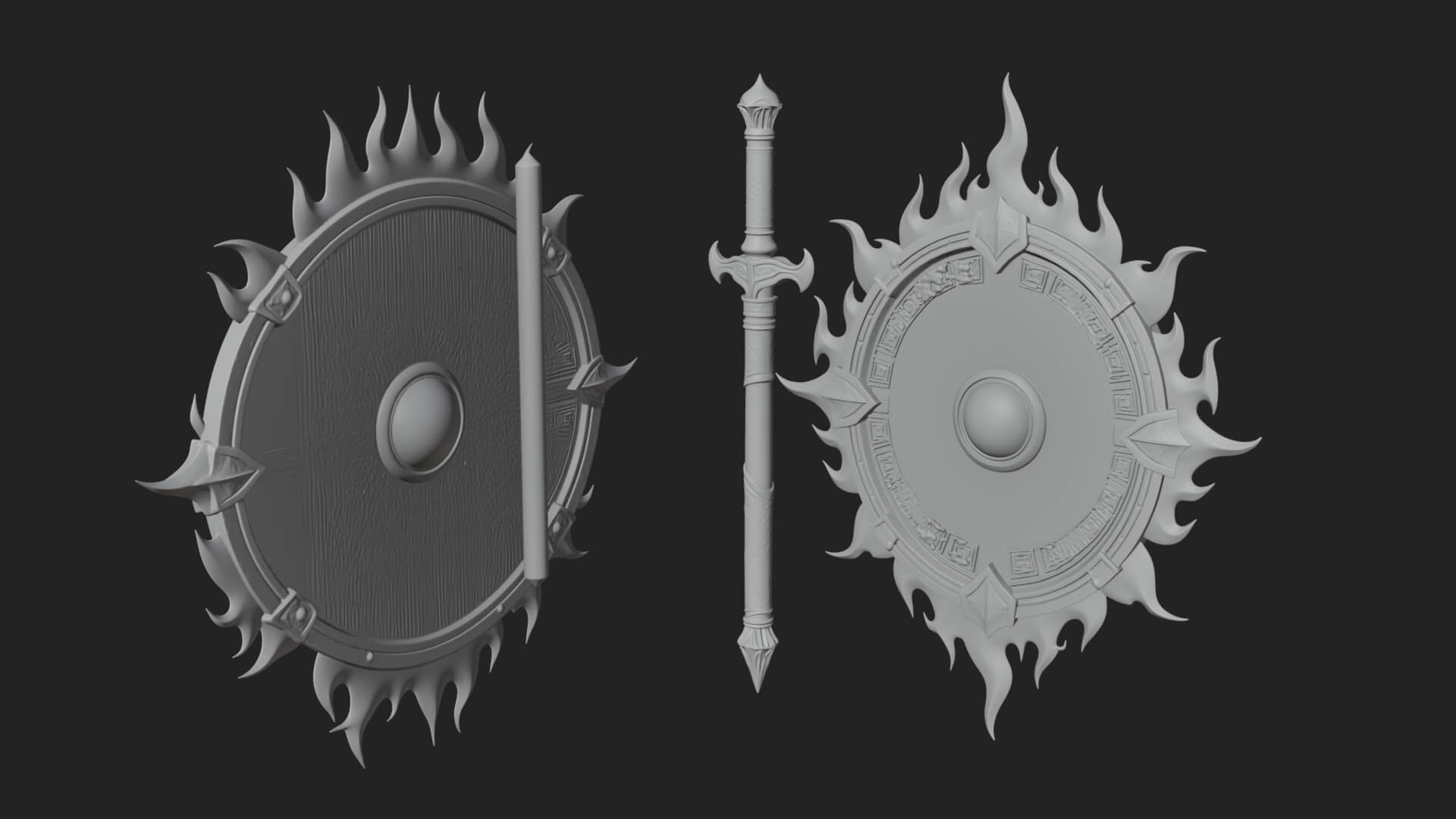Flame Ringed Shield Model Design 2 3D Print Model 3D Model
