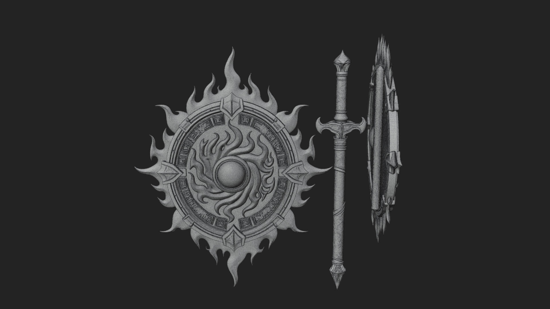 Flame Ringed Shield Model Design 2 3D Print Model 3D Model