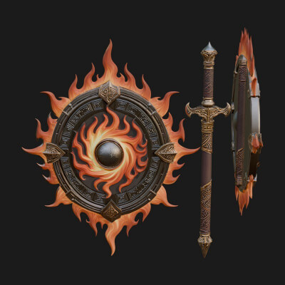 Flame Ringed Shield Model Design 2 3D Print Model