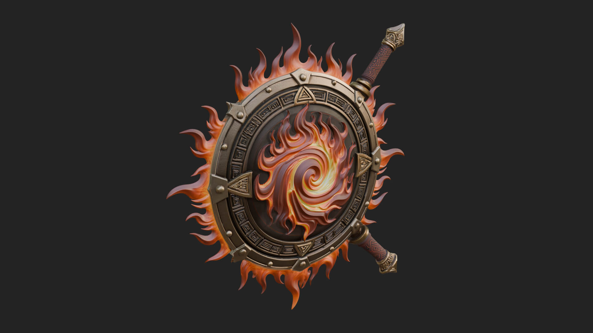 Flame Ringed Shield Model Design 3 3D Print Model 3D Model