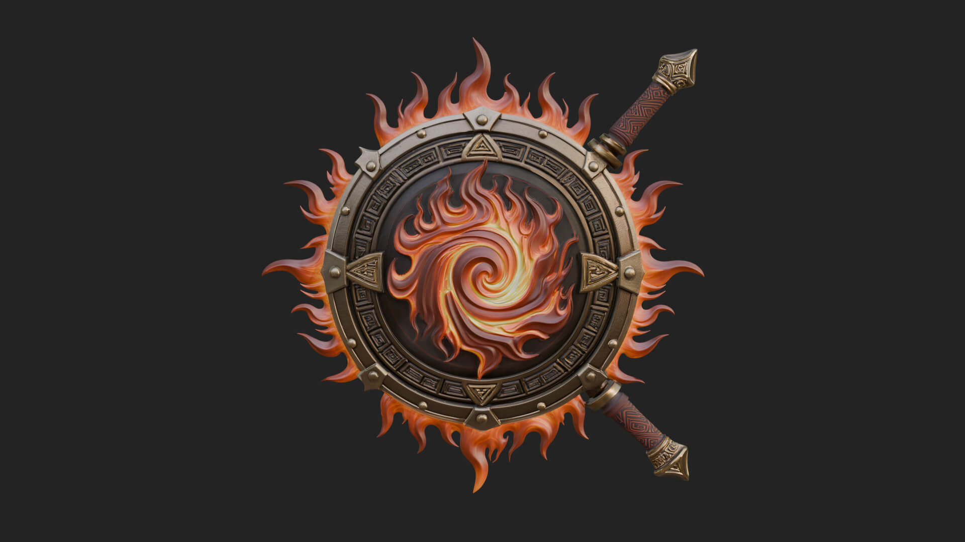 Flame Ringed Shield Model Design 3 3D Print Model 3D Model