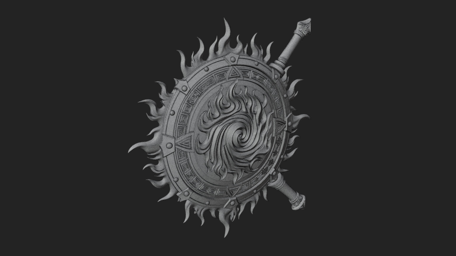Flame Ringed Shield Model Design 3 3D Print Model 3D Model