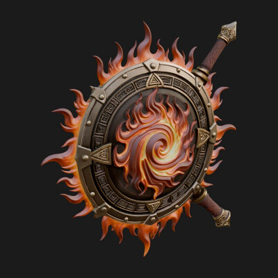 Flame Ringed Shield Model Design 3 3D Print Model