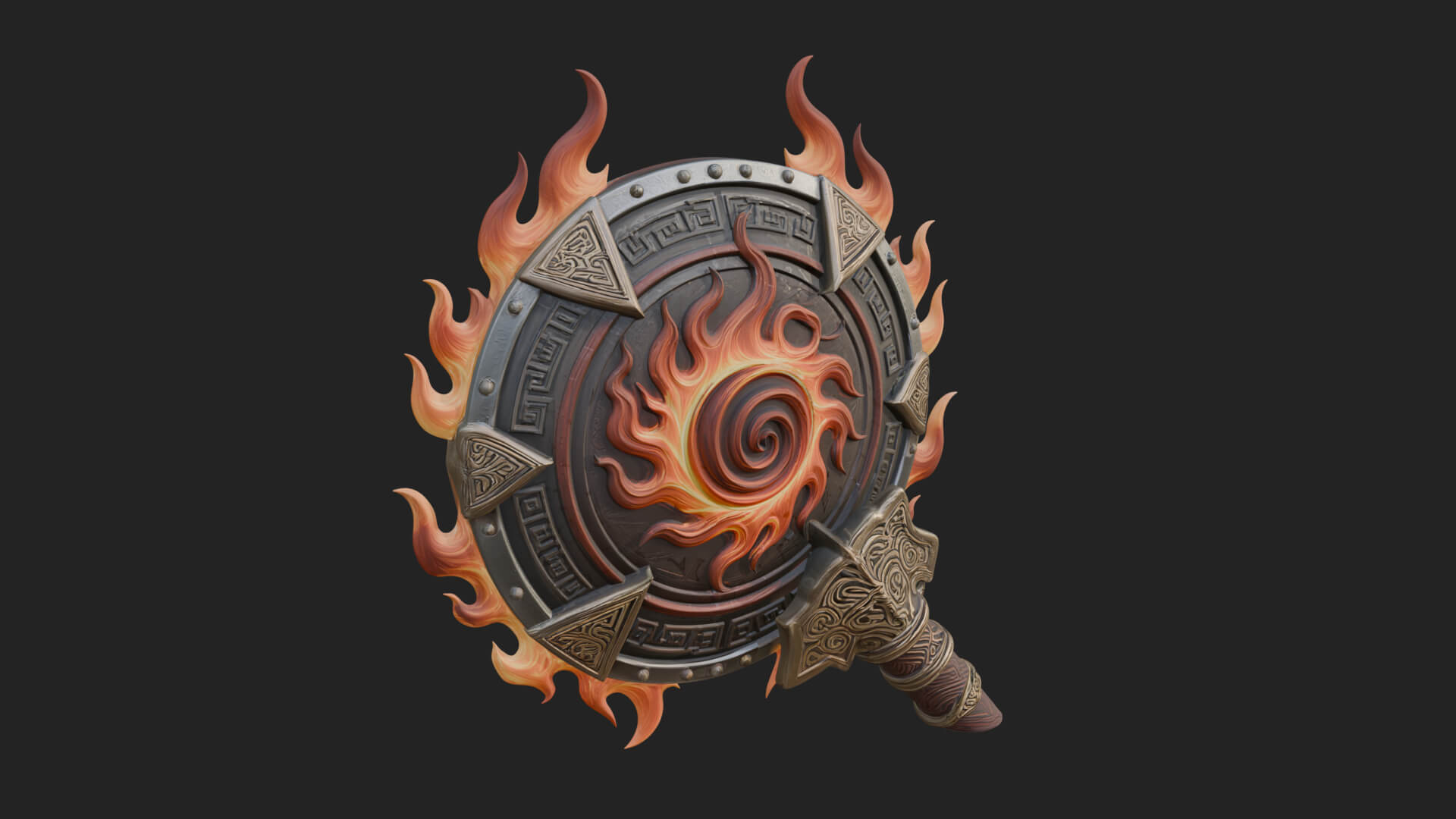 Flame Ringed Shield Model Design 4 3D Print Model 3D Model