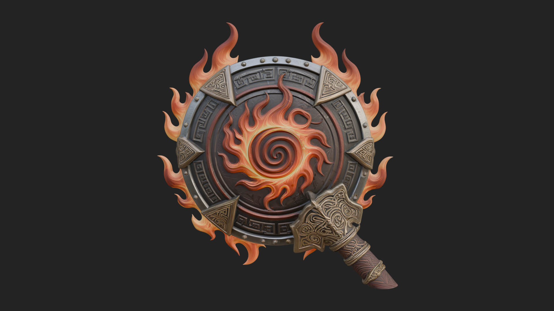 Flame Ringed Shield Model Design 4 3D Print Model 3D Model