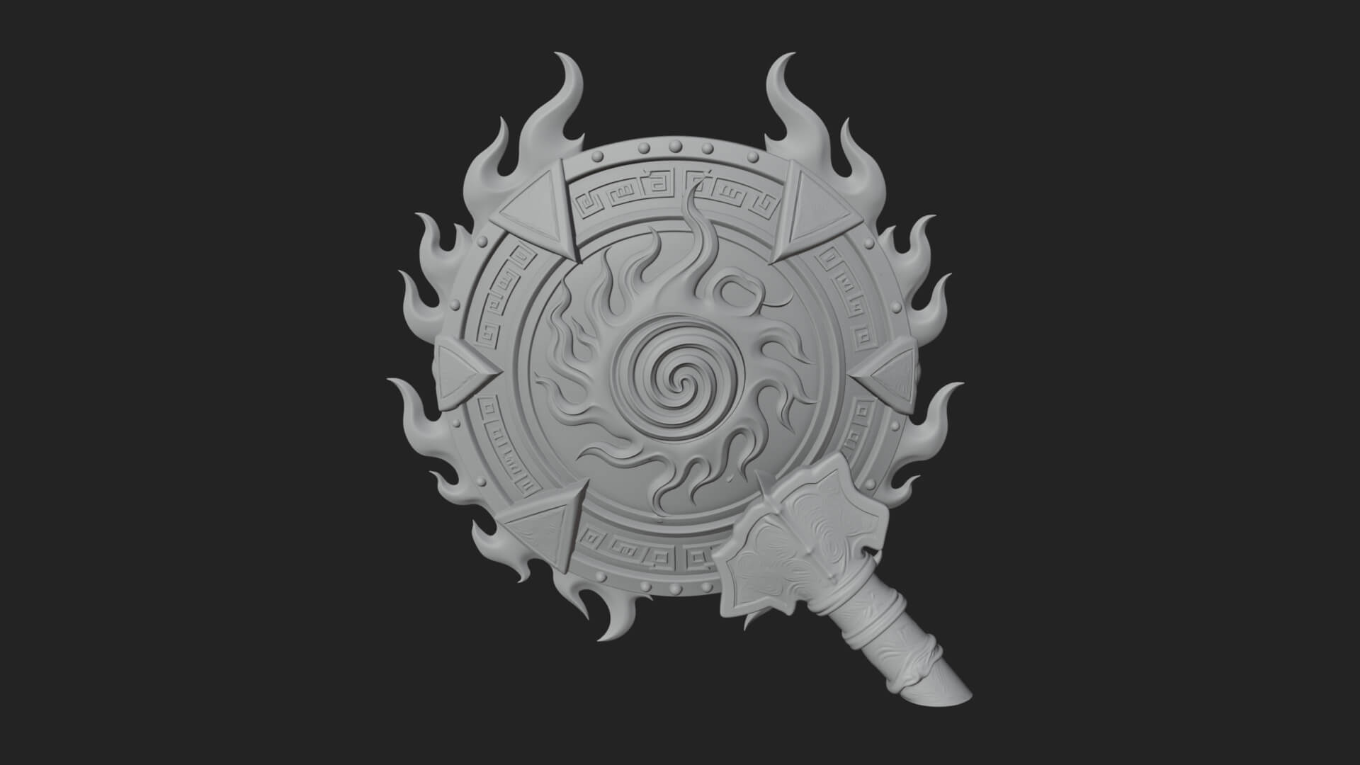 Flame Ringed Shield Model Design 4 3D Print Model 3D Model
