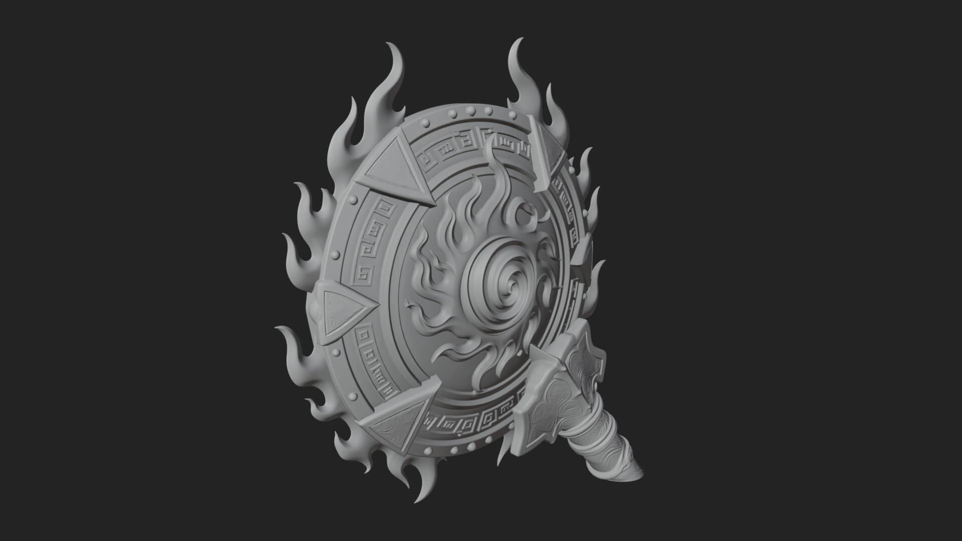 Flame Ringed Shield Model Design 4 3D Print Model 3D Model