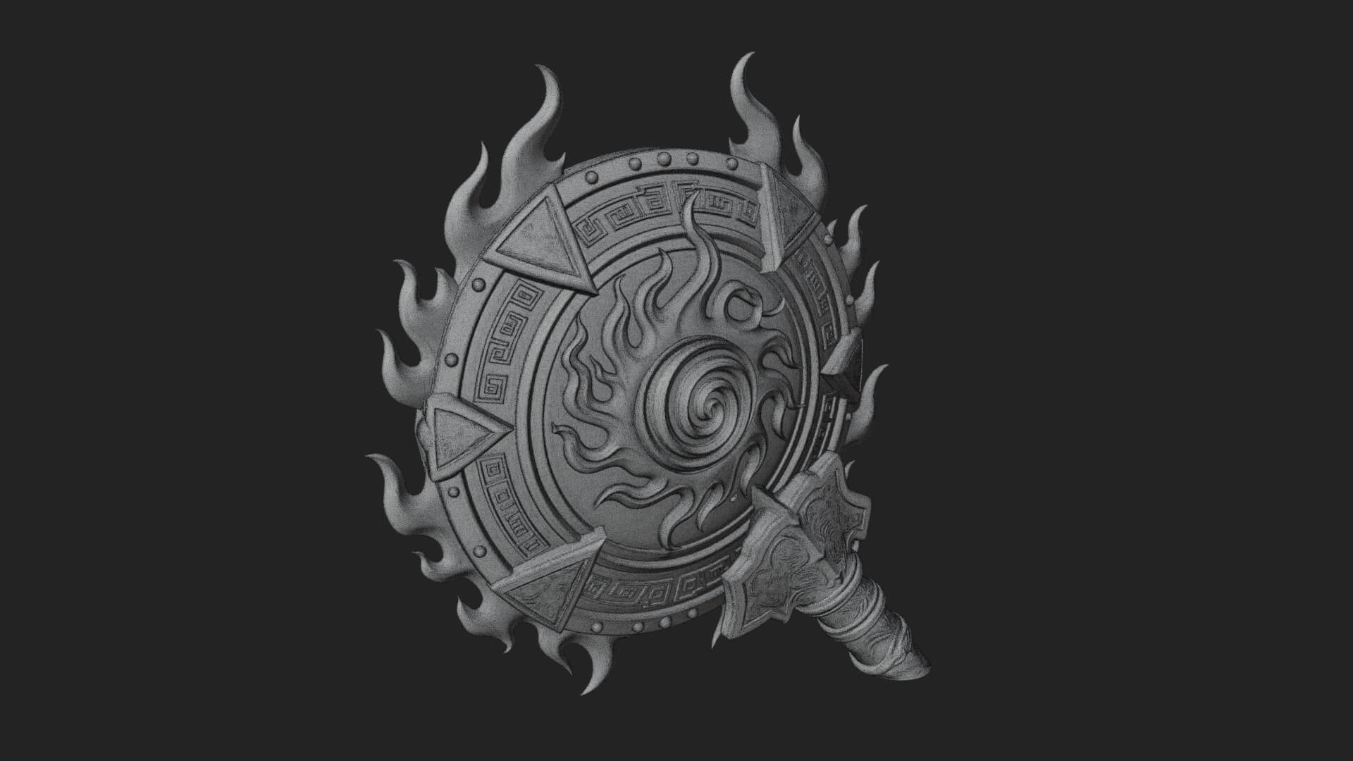 Flame Ringed Shield Model Design 4 3D Print Model 3D Model
