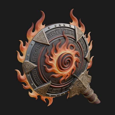 Flame Ringed Shield Model Design 4 3D Print Model