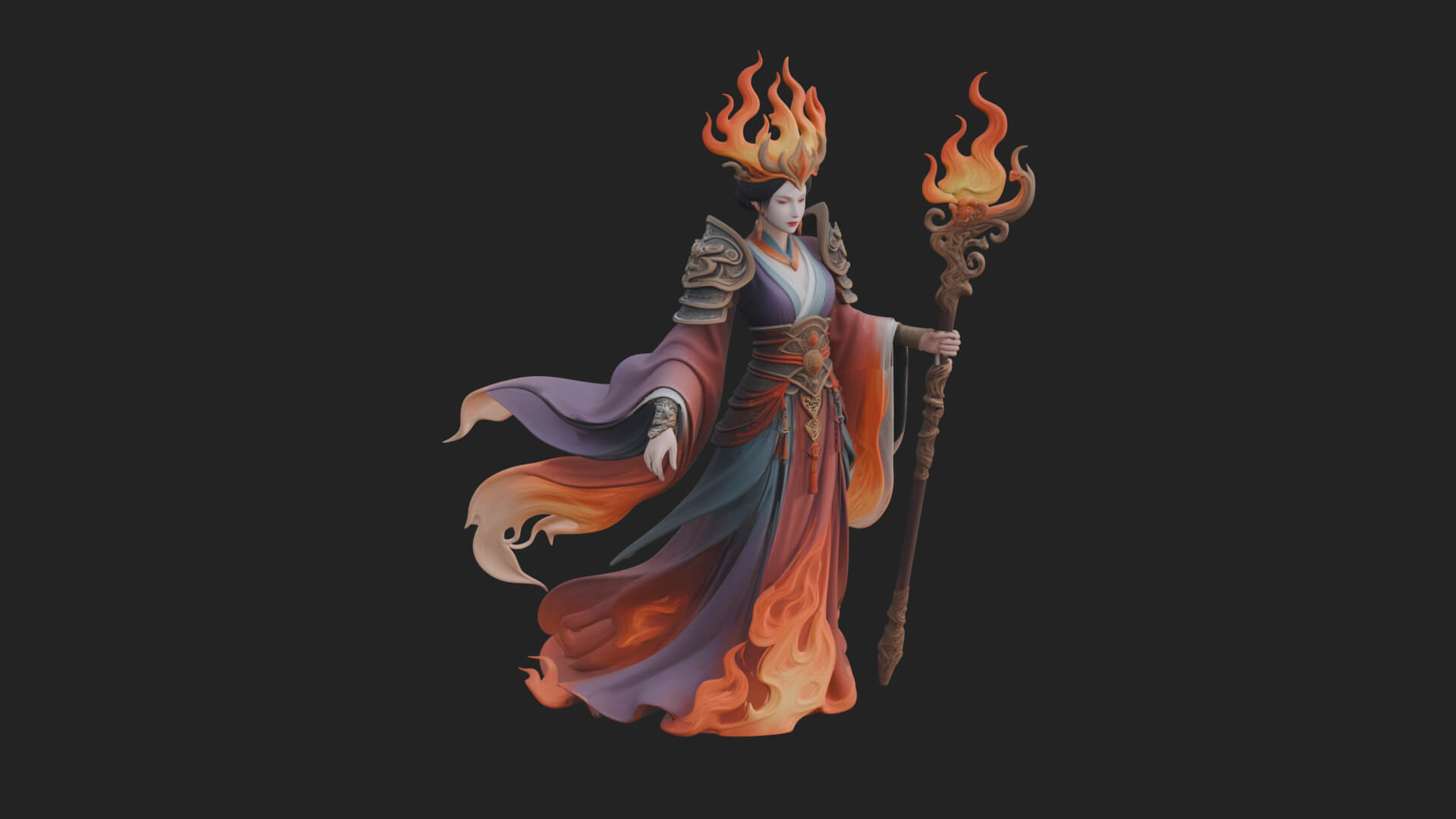 Flame Robed Sorceress Statue Design 1 3D Print Model 3D Model